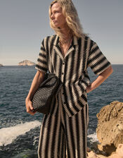 Cleo Crochet Stripe Shirt, Black (BLACK), large
